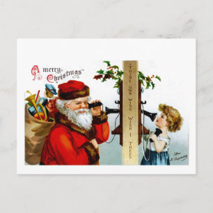 Vintager Santa mit Telefon Feiertagspostkarte