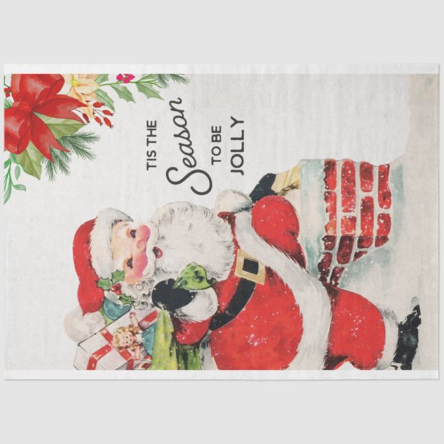 Vintager Santa on Chimney Decoupage Seidenpapier (Vorderseite)