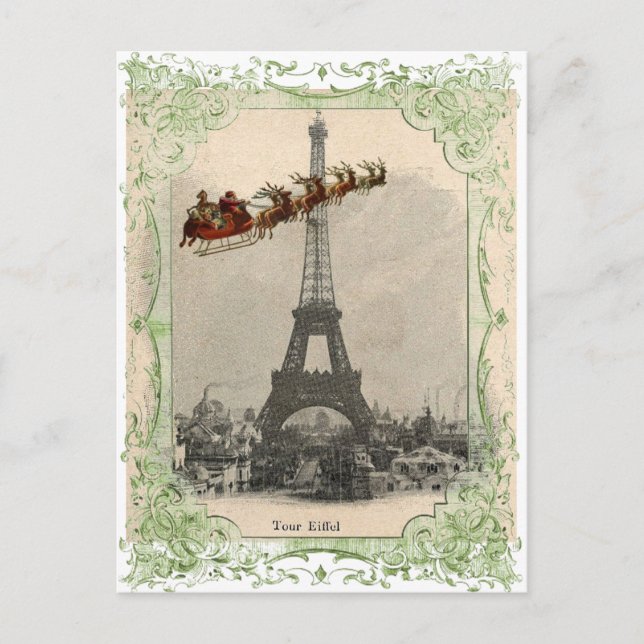 Vintager Santa over Paris Weihnachtskarte Feiertagspostkarte (Vorderseite)