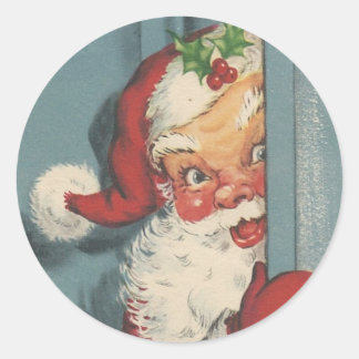 Vintager Santa Peeking Runder Aufkleber