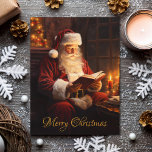 Vintager Santa Reading Feiertagspostkarte<br><div class="desc">Treten Sie ein in die Nostalgie der Weihnachtszeit mit diesem bezaubernden, Vintag inspirierten Bild mit einer wunderschön bemalten Szene des Weihnachtsmanns, die einen ruhigen Augenblick beim Lesen eines Buches genießt. Die reichen, klassischen Farben lassen dieses zeitlose Urlaubsmoment zum Leben erwecken und erwecken die Wärme und den Zauber der Saison. Ob...</div>