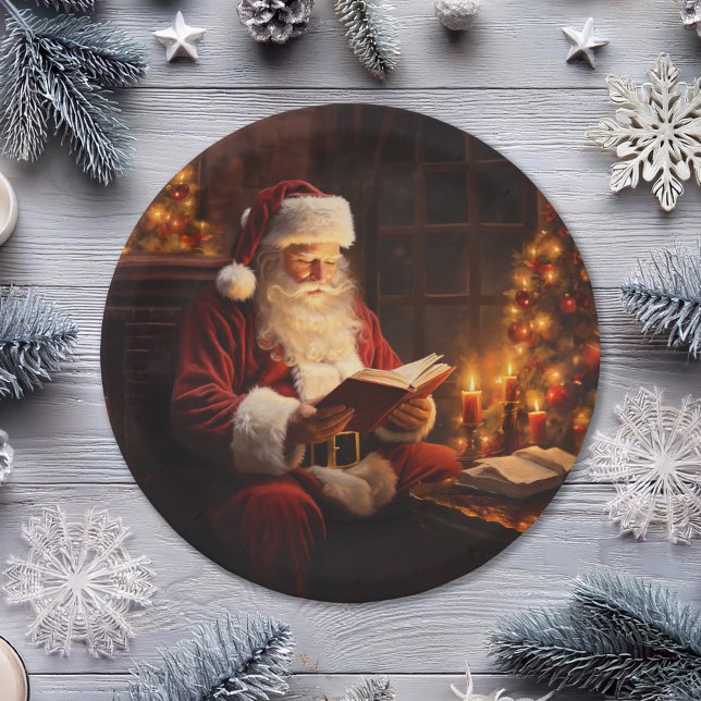 Vintager Santa Reading Pappteller (Von Creator hochgeladen)