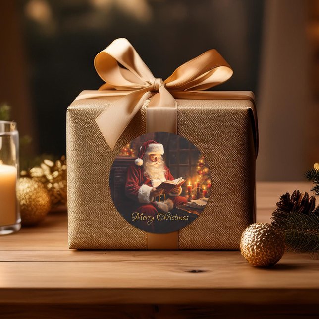 Vintager Santa Reading Runder Aufkleber (Von Creator hochgeladen)