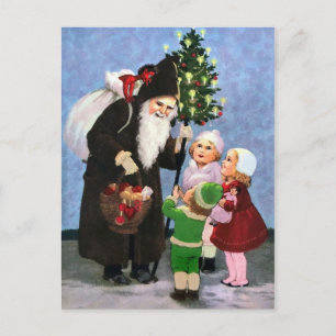 Vintager Santa Sack Krampus Postkarte