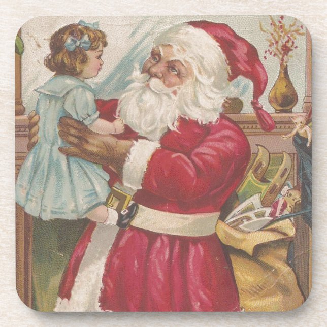 Vintager Santa Santa Santa Santa Getränkeuntersetzer (Vorderseite)
