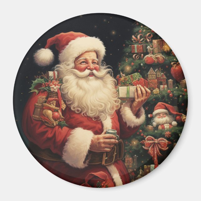 Vintager Santa Santa Santa Santa Santa Magnet (Vorne)