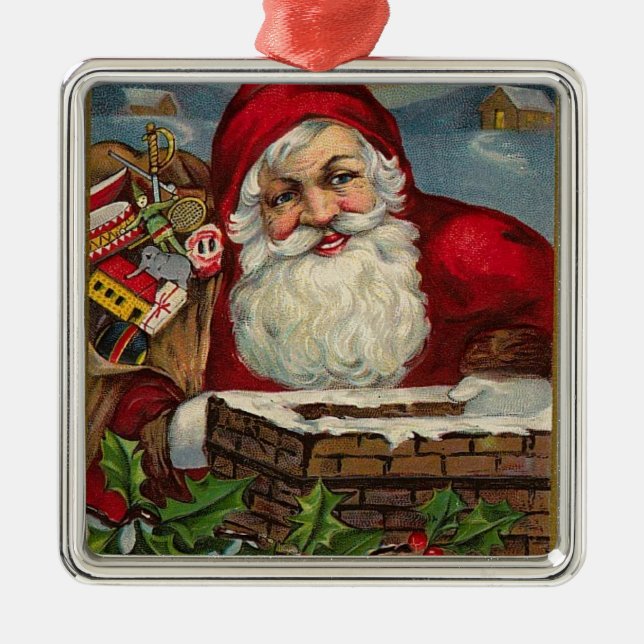 Vintager Santa Santa Santa Santa Santa Ornament Aus Metall (Vorne)