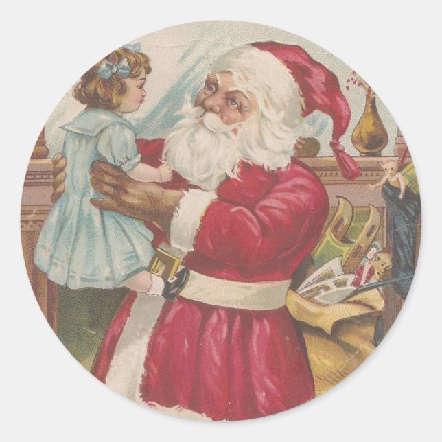 Vintager Santa Santa Santa Santa Santa Runder Aufkleber (Vorderseite)