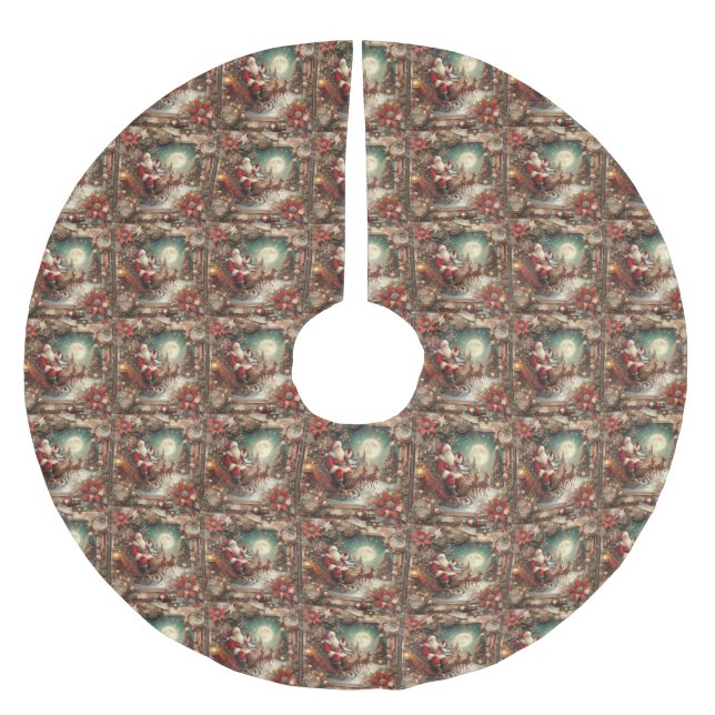 Vintager Santa Tree-Rock Polyester Weihnachtsbaumdecke (Vorderseite)