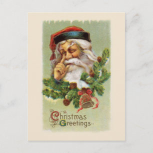 Vintager Santa und Evergreens Postkarte