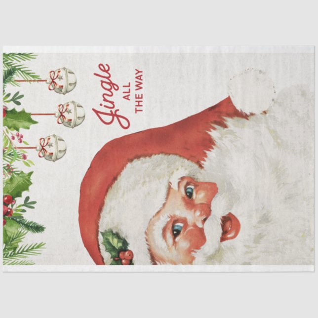 Vintager Santa und Jingle Bells Decoupage Seidenpapier (Vorderseite)