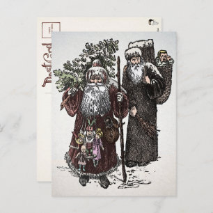 Vintager Santa und Pere Fouettard Postkarte
