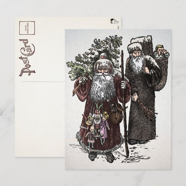 Vintager Santa und Pere Fouettard Postkarte (Vorne/Hinten)