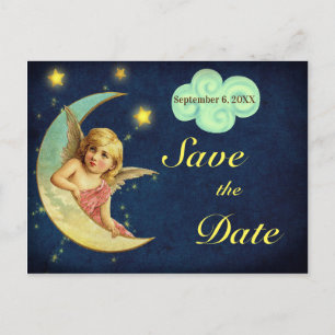 Vintager Save the Date Star Moon Angel Wings Cheru Ankündigungspostkarte
