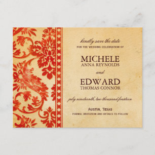 Vintager Scarlet Damask Lack Save the Date