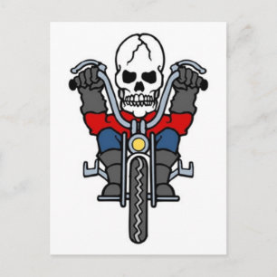 Vintager Schädel auf dem Motorrad Tattoo Postkarte