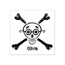 Vintager Schädel, Brillenbrille personalisiert Gummistempel