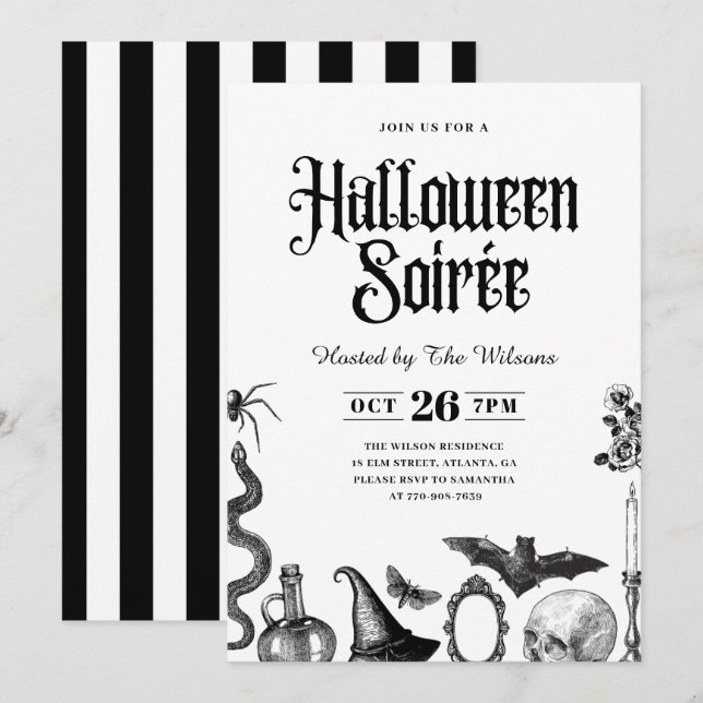 Vintager Schädel Halloween Soirée Einladung (Vorne/Hinten)