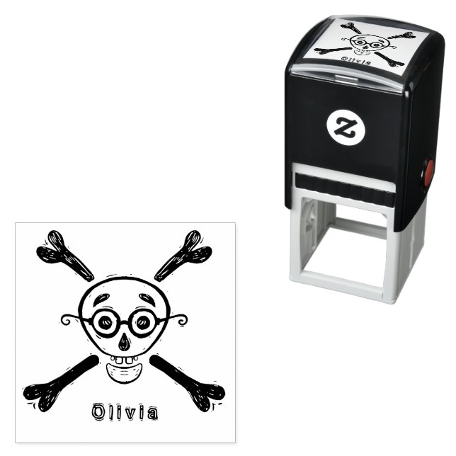 Vintager Schädel und Crossbones mit Brille Permastempel (Beispiel)