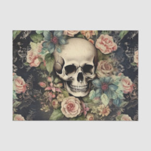 Vintager Schädel und Rose-Decutopapier Seidenpapier
