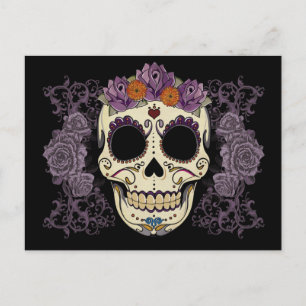 Vintager Schädel und Rose Postkarte