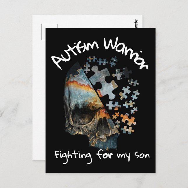 Vintager Schädelautismus Krieger kämpfen für meine Postkarte (Vorne/Hinten)