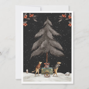 Vintager Schauhund bringt Zuhause zum Weihnachtsba Feiertagskarte