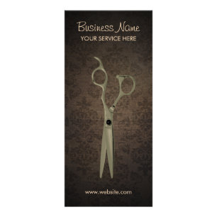 Vintager Schere Dunkler Damast Hinterhaarsalon Werbekarte
