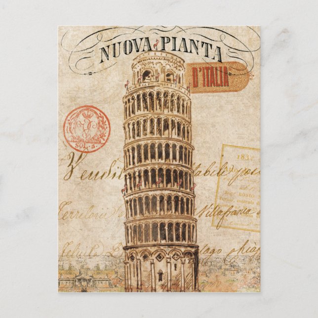Vintager Schießturm von Pisa Postkarte (Vorderseite)