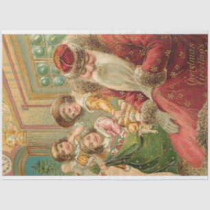 Vintager schlafender Weihnachtsmann mit Kindern un Seidenpapier
