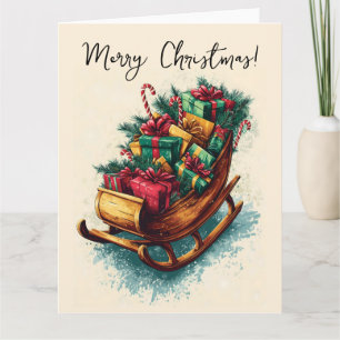 Vintager Schlitten gefüllt mit Weihnachtsgeschenke Karte