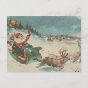 Vintager Schlitten und Rentier des Weihnachtsmanns Feiertagspostkarte