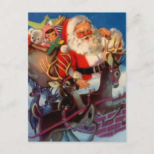 Vintager Schlittenspielzeug aus Santa & Rentier Feiertagspostkarte