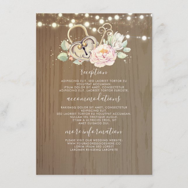 Vintager Schlüssel für Hochzeitsgäste Begleitkarte (Vorderseite)