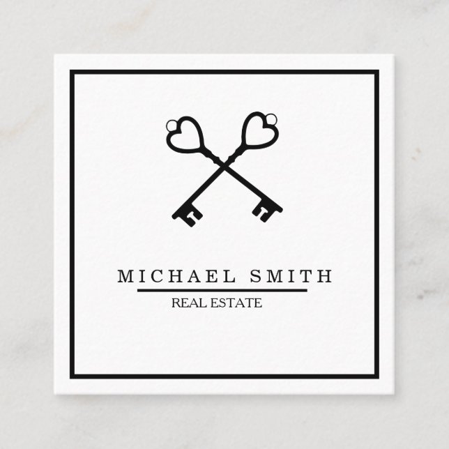 Vintager Schlüssel | Schlüssellogo für Anwesen-App Quadratische Visitenkarte (Vorderseite)