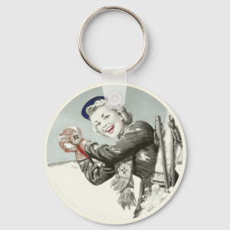 Vintager Schlüsselanhänger mit Winterurlaub Print