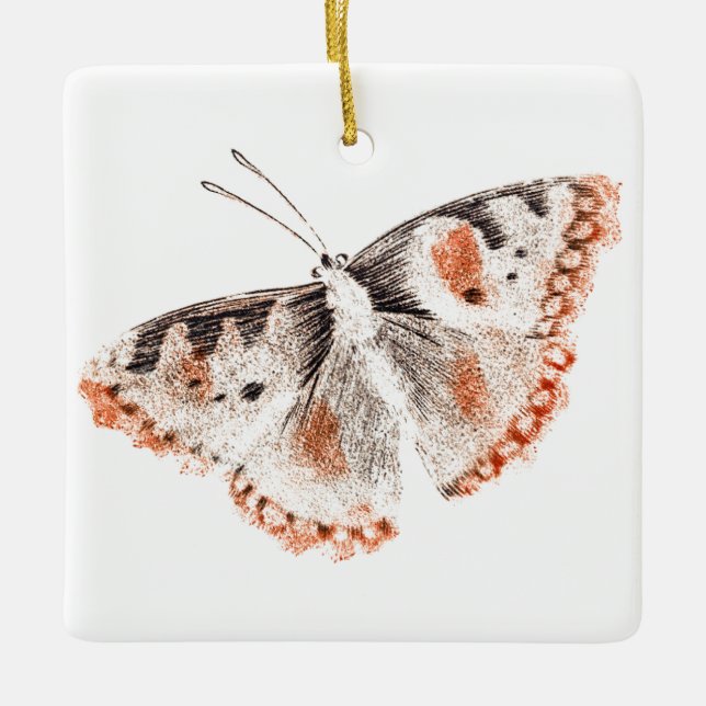 Vintager Schmetterling Alte Illustration Keramikornament (Vorderseite)