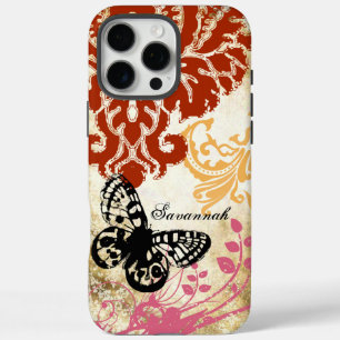 Vintager Schmetterling Burgundy Pink Damask iPhone 16 Pro Max Hülle