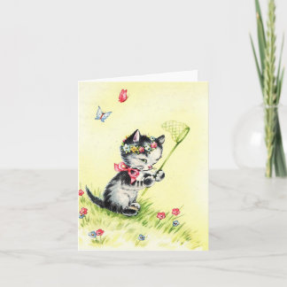 Vintager Schmetterling fängt Kitten Karte