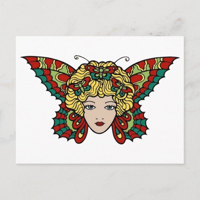 Vintager Schmetterling Frau Tattoo Art Postkarte (Vorderseite)