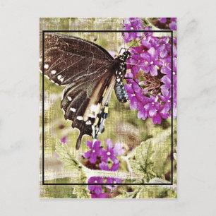 Vintager Schmetterling mit Blume Postkarte