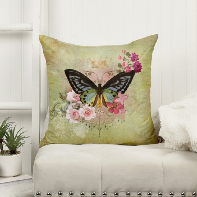 Vintager Schmetterling mit rosa Blume Kissen (Von Creator hochgeladen)