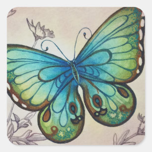 Vintager Schmetterling Nr. 7 Aquarellkunst Quadratischer Aufkleber