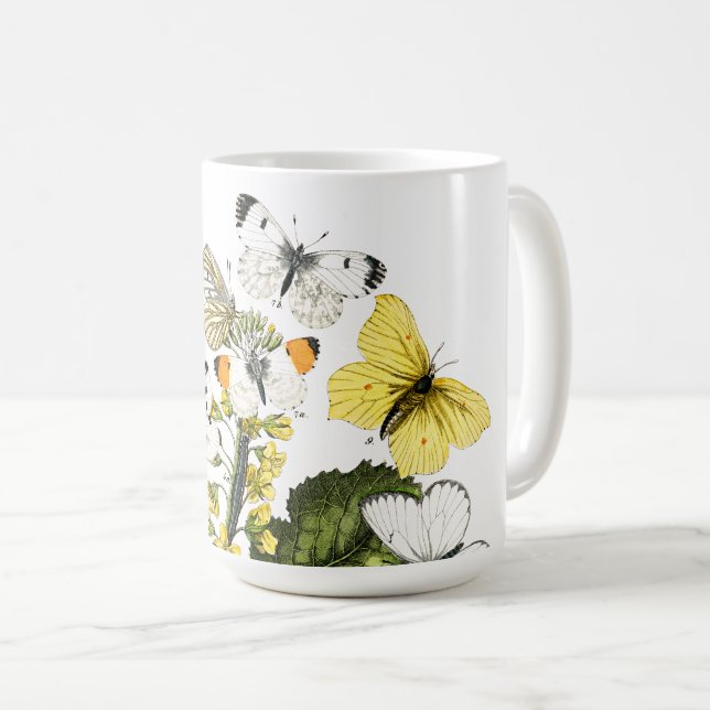 Vintager Schmetterling Papillon Alte Illustration Kaffeetasse (VorderseiteRechts)