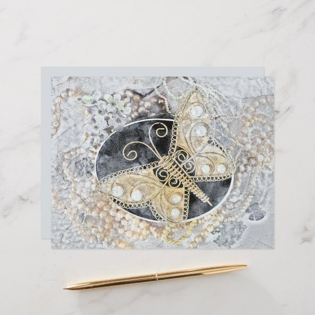 Vintager Schmetterling Romantische Goldene Schwarz (Vorderseite/Rückseite Beispiel)