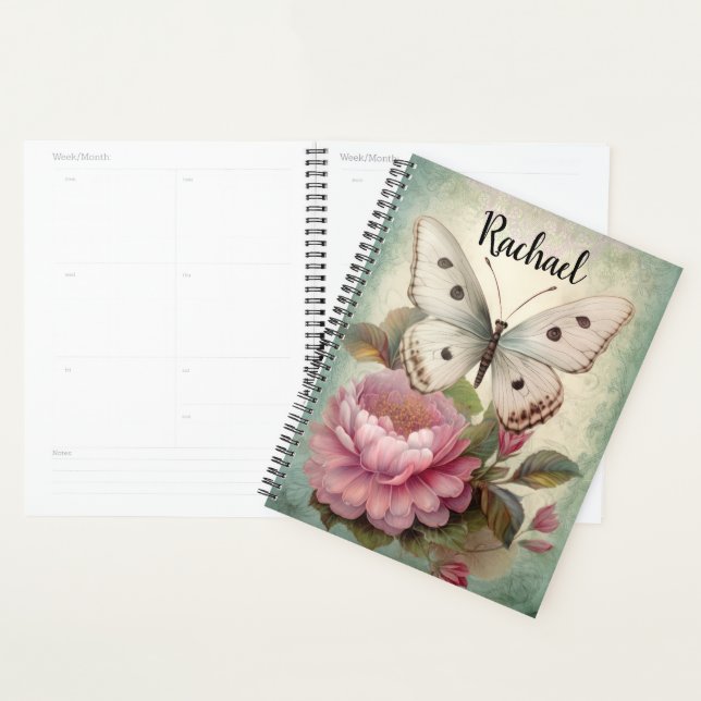 Vintager Schmetterling und Blume Planer (Anzeige)