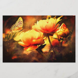 Vintager Schmetterling und Blumen Briefpapier