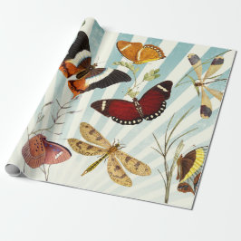 Vintager Schmetterling und Drachenfliege Geschenkpapier