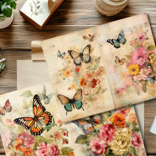 Vintager Schmetterling und floraler Doppelschreibe