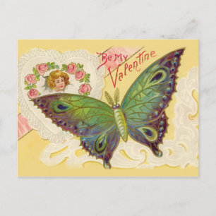 Vintager Schmetterling und Herz - Valentine Postka Feiertagspostkarte
